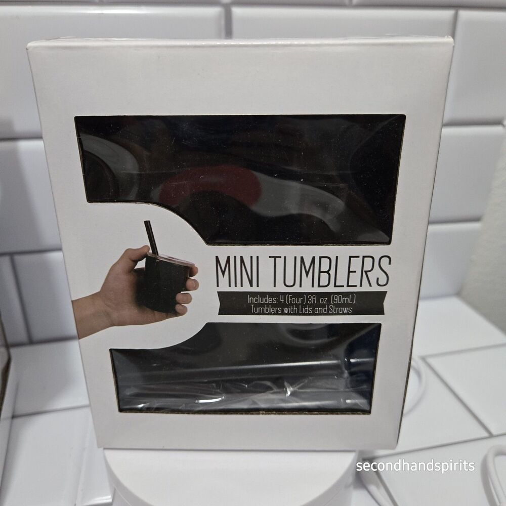 MINIATURE  Black CUP WITH Straw. Box Of 4 Plastic